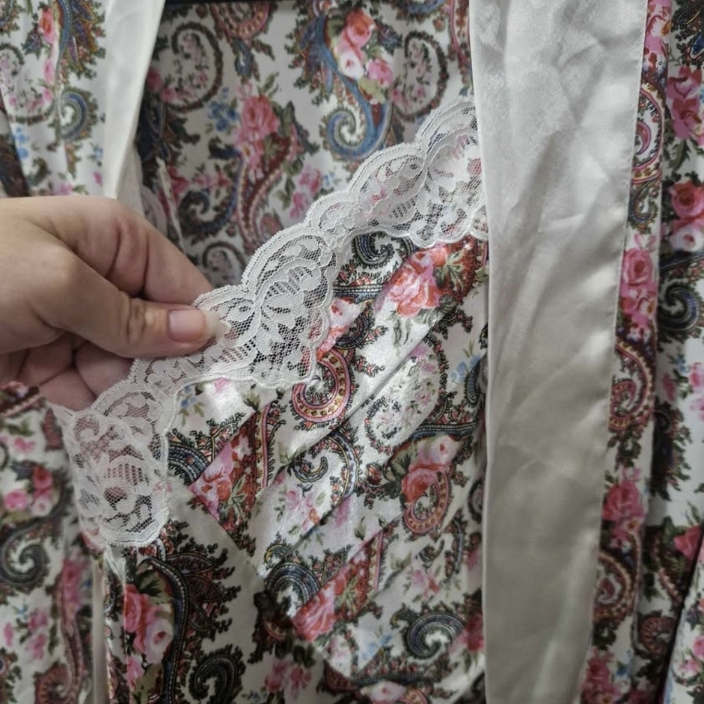 Victoria's Secret Floral Satin Robe + Slip Dress